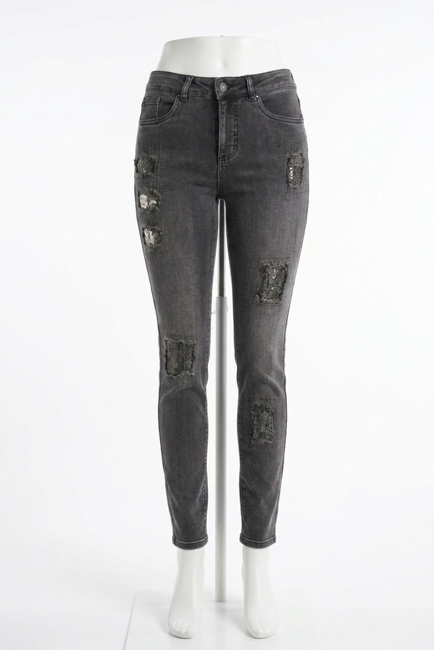 NEW JOSEPH RIBKOFF distressed slim jeans in charcoal/dark grey
